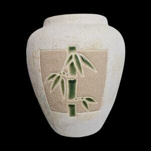 Vintage Asian Style Art Pottery Bamboo Relief Vase Textured Ceramic